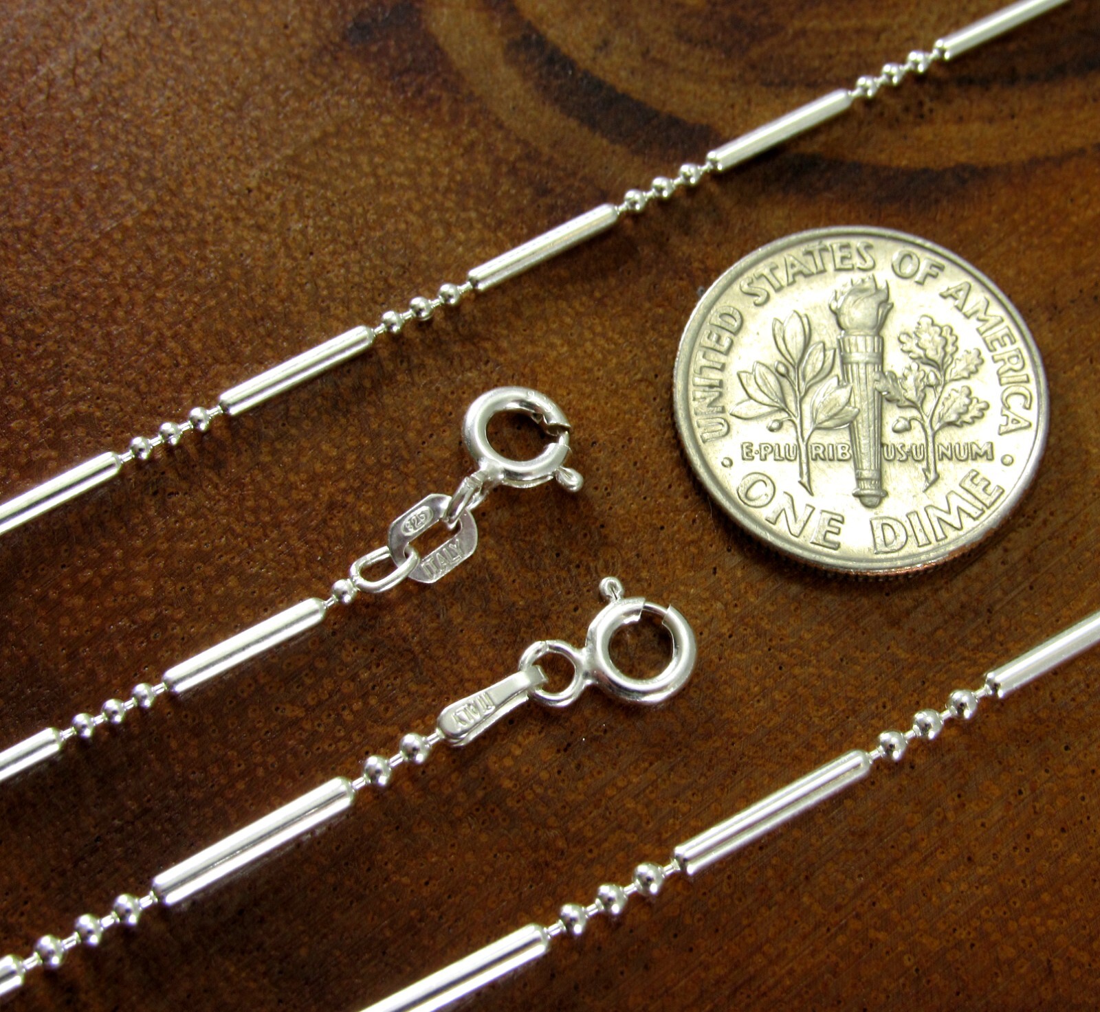 Solid 925 Sterling Silver Bead & Bar Link Women’s Minimalist Necklace / Bracelet