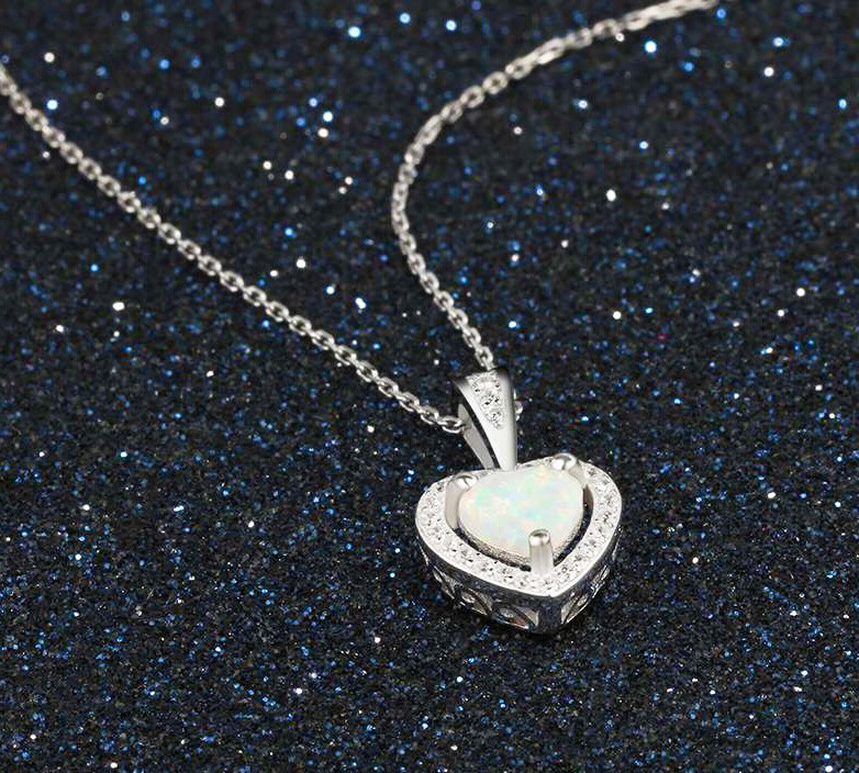 925 Sterling Silver Womens Fire Opal Love Infinity Heart Link Necklace D681