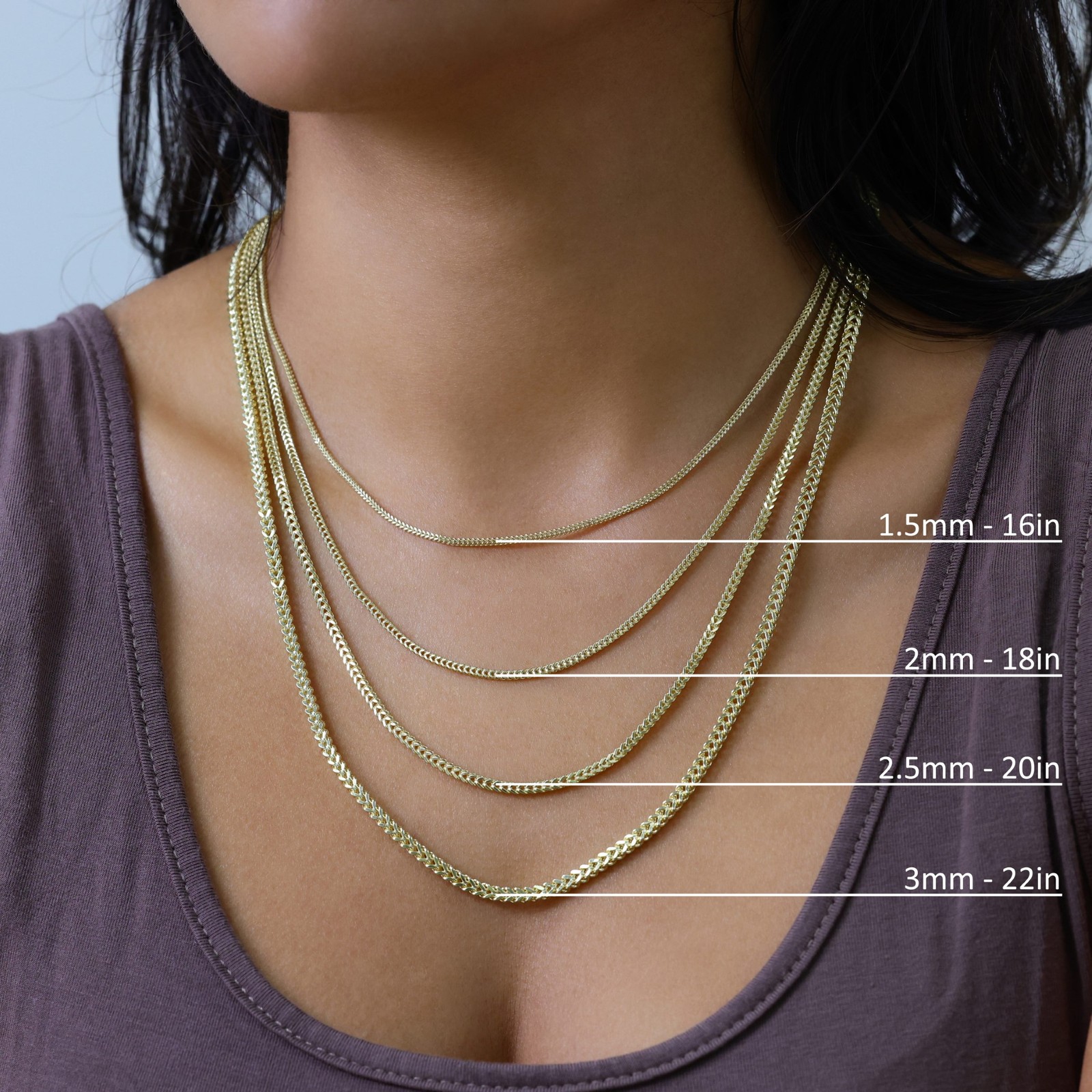 10K Yellow Gold 1.5mm-6mm Square Wheat Box Franco Chain Pendant Necklace 16″-30″