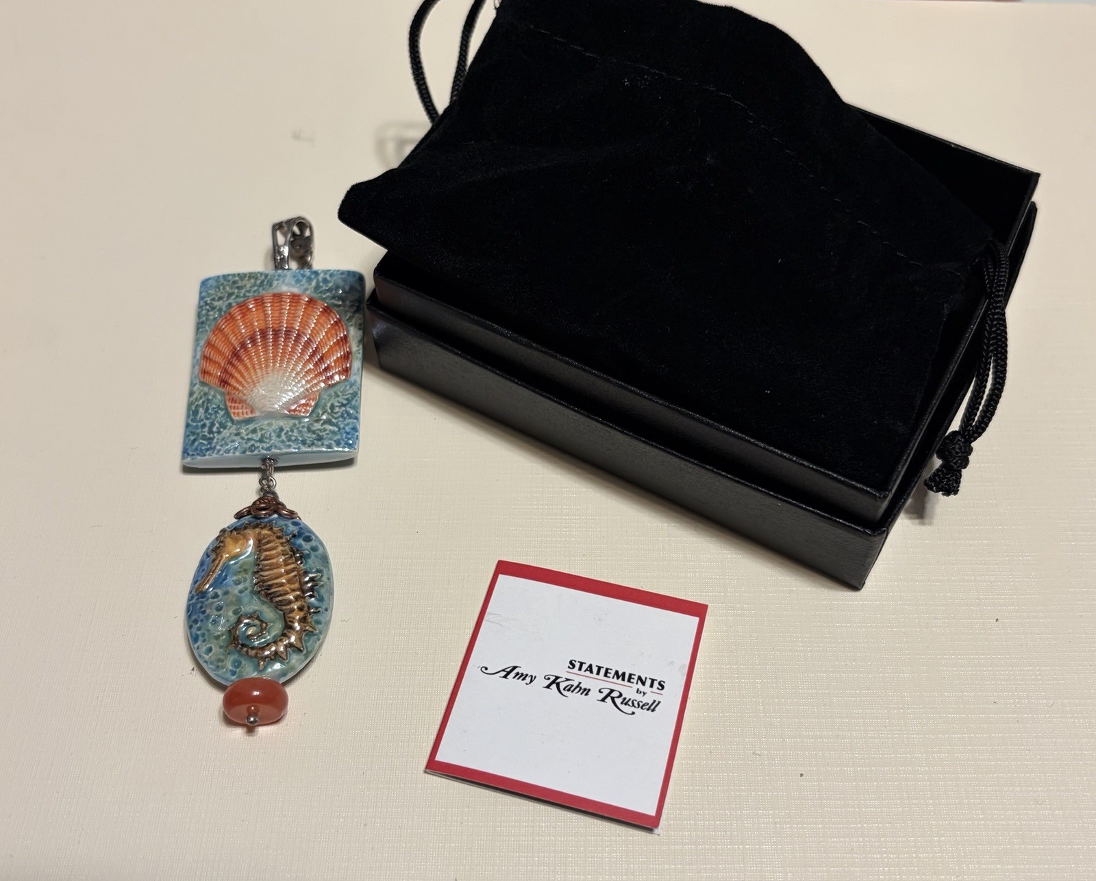 Amy Kahn Russell AKR 925 Sterling Shell Seahorse Pendant w/ Box