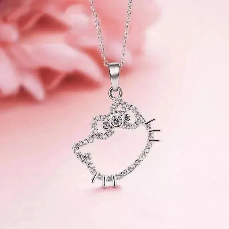 1.50Ct Round Lab Created Diamond Hello Kitty Cat Pendant 14K White Gold Plated