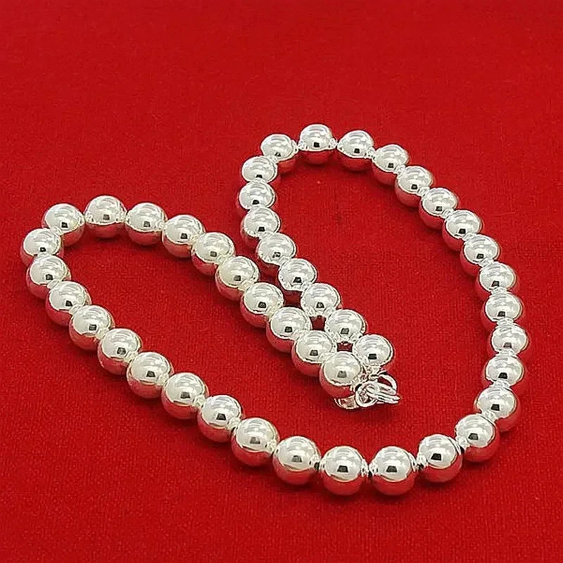Hot 925 Sterling Silver 4MM/6MM/8MM/10MM Smooth Beads Ball Chain Necklace