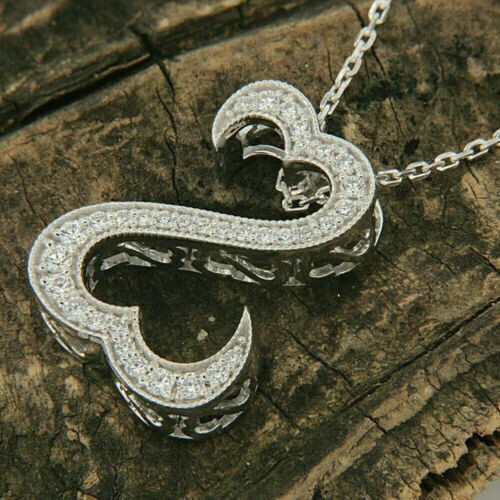 1.00 CT Open Heart Round Cut Diamond Pendant Necklace 14k White Gold Finish