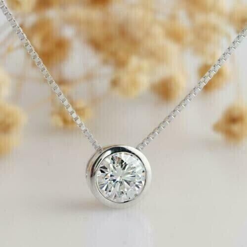 1Ct Round Cut Lab-Created Solitaire Diamond Pendant 14k White Gold Plated
