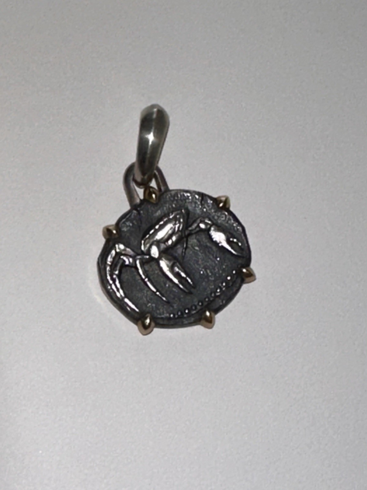 $550 David Yurman 925 Sterling Silver 18k Gold Cancer Zodiac Amulet Pendant 17mm