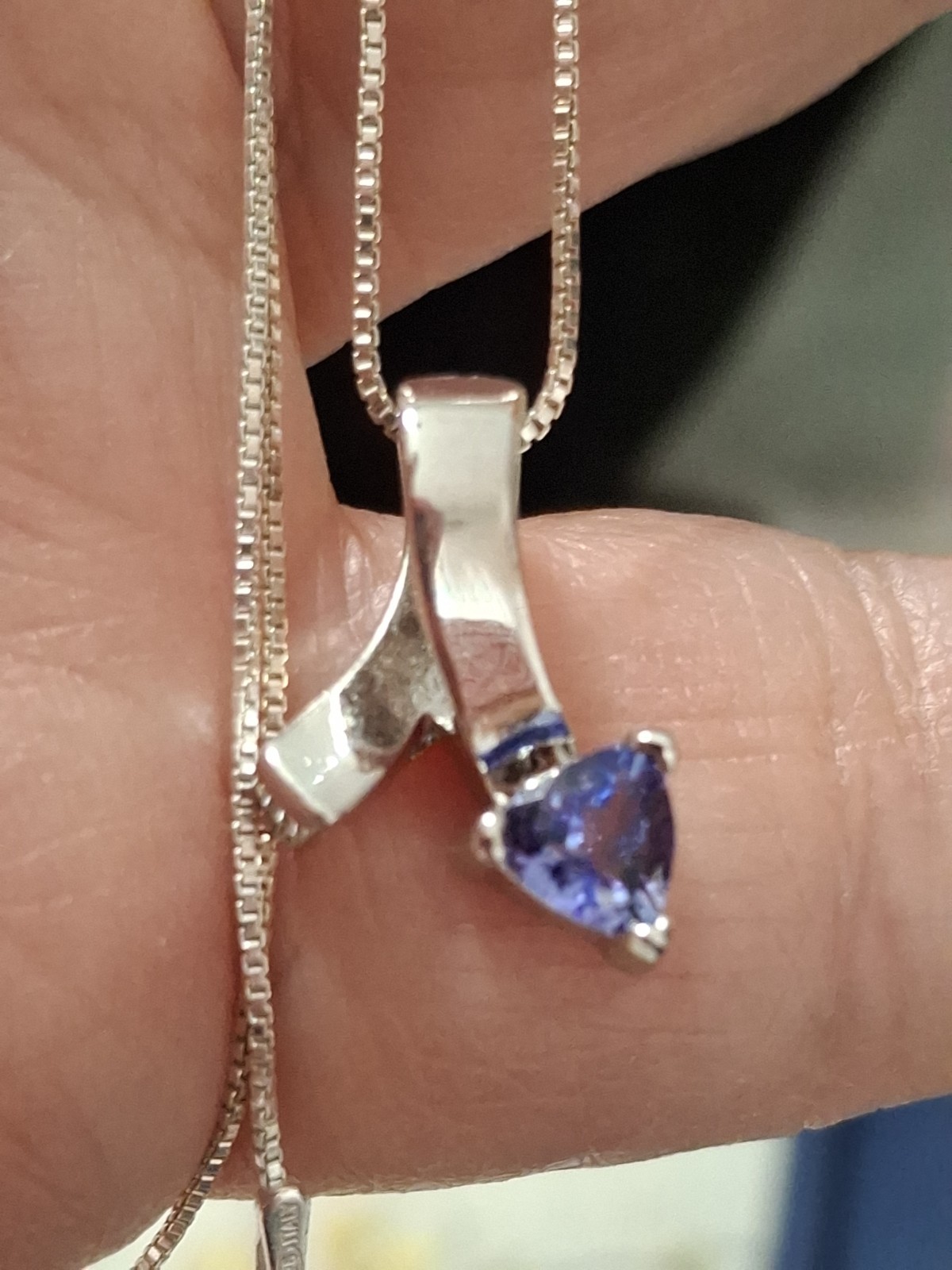 TANZANITE Trillion Cut Pendant & 18″ Silver Box Chain Necklace