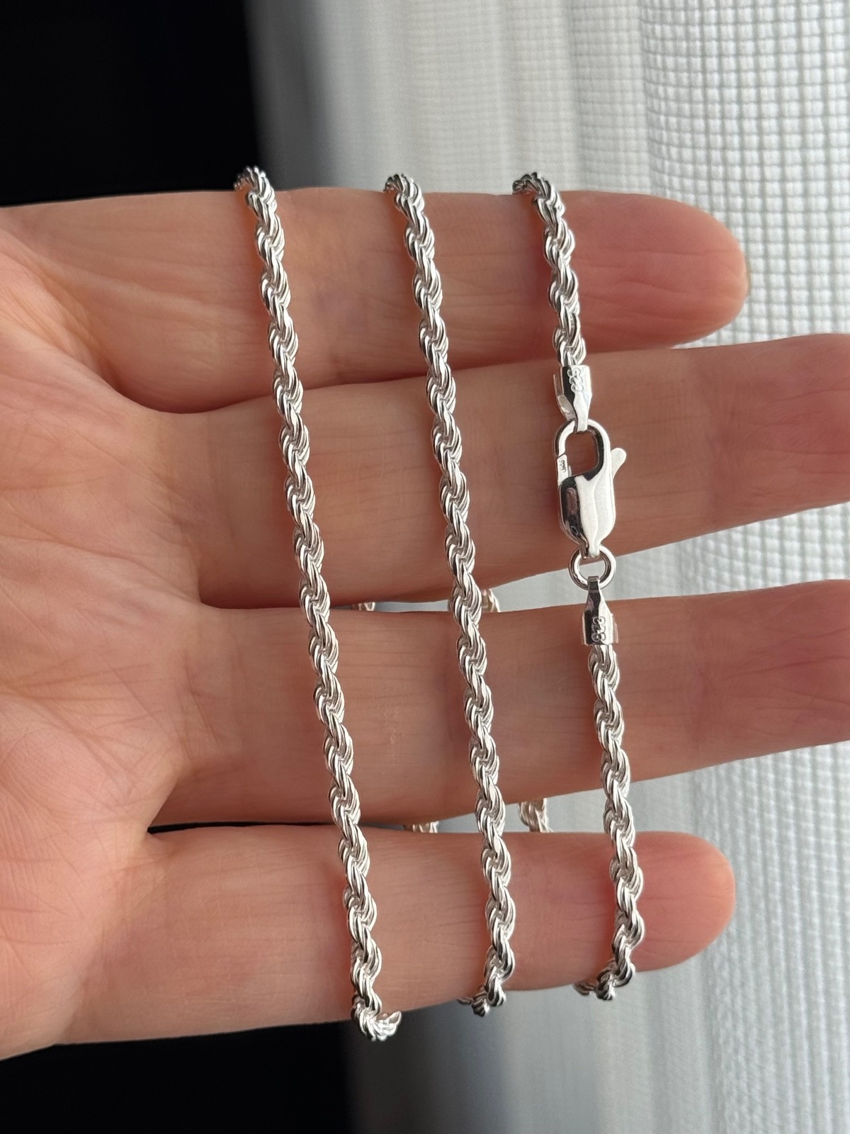 925 Sterling Silver (2.7MM) Solid Rope Chain High Polished