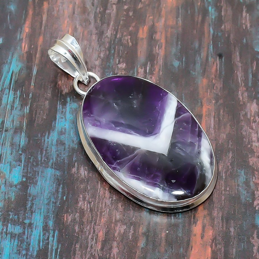 Chevron Amethyst Gemstone Handmade Gift Jewelry Pendant 2.48″ u676