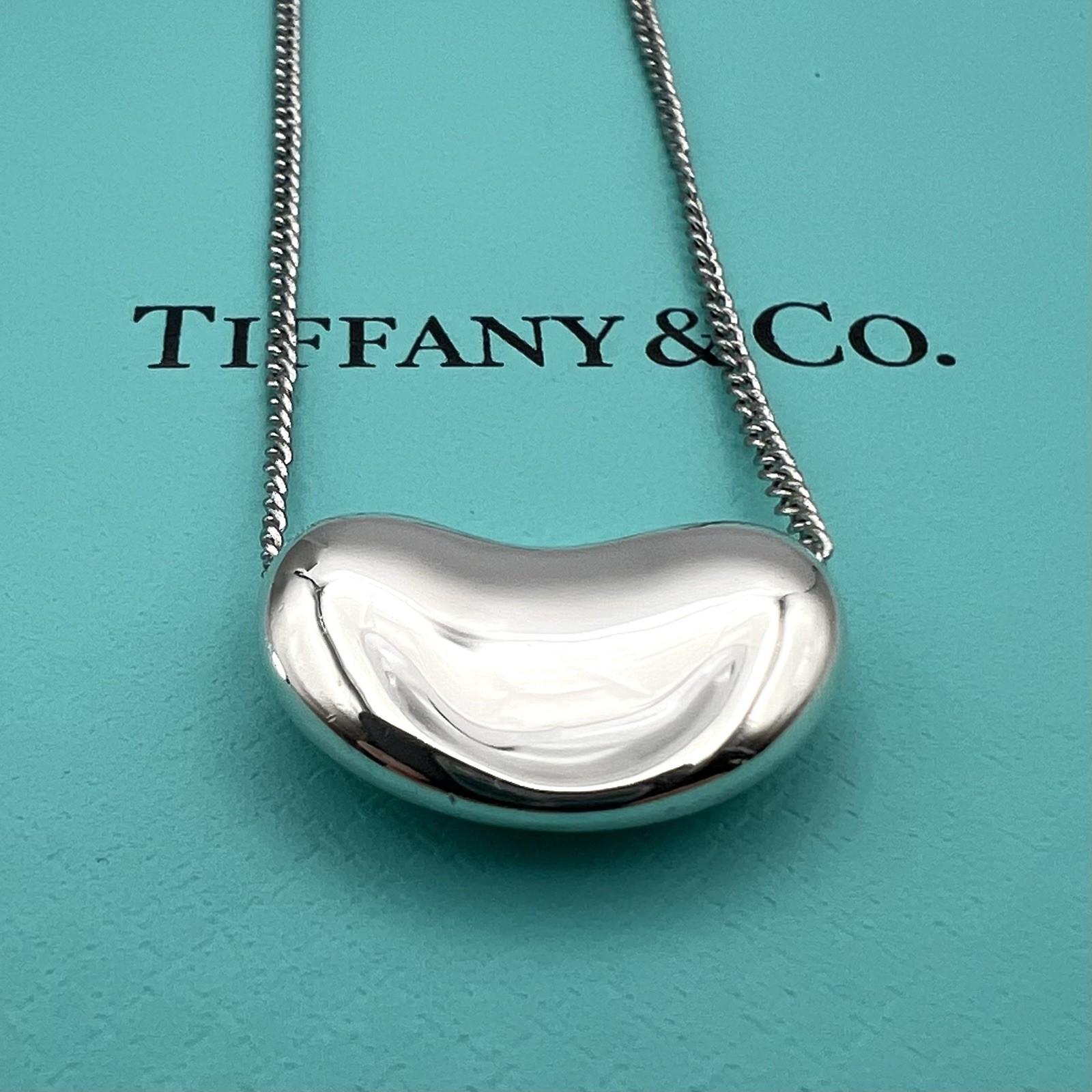 Tiffany & Co. Elsa Peretti Large Bean Pendant Necklace Sterling Silver 925 Box