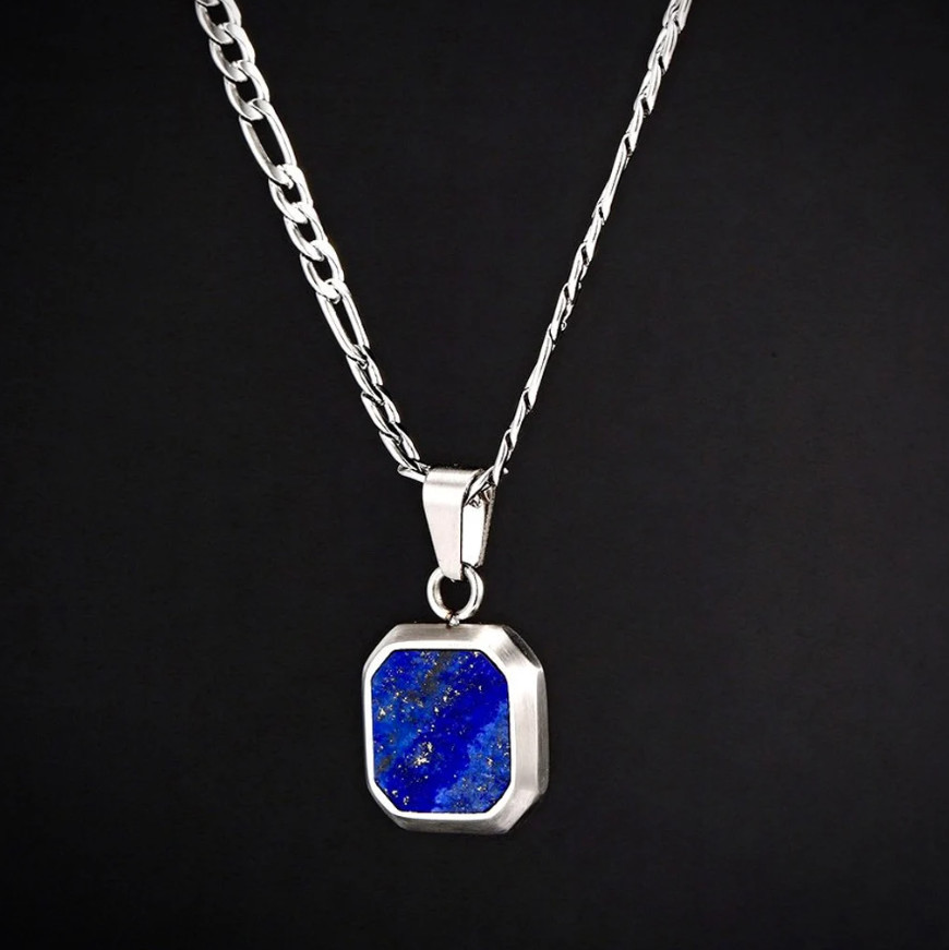 925 Silver Cushion Cut Blue Lapis Lazuli Pendant Birthday Gift For Men & Women