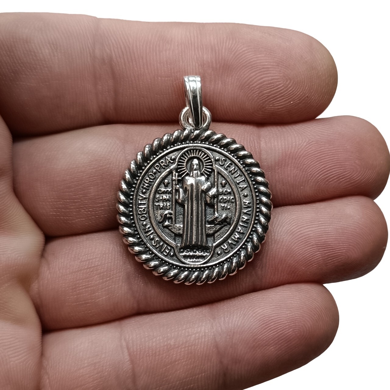 Sterling Silver Pendant Religious Solid Stamped 925 Saint Benedict Handmade