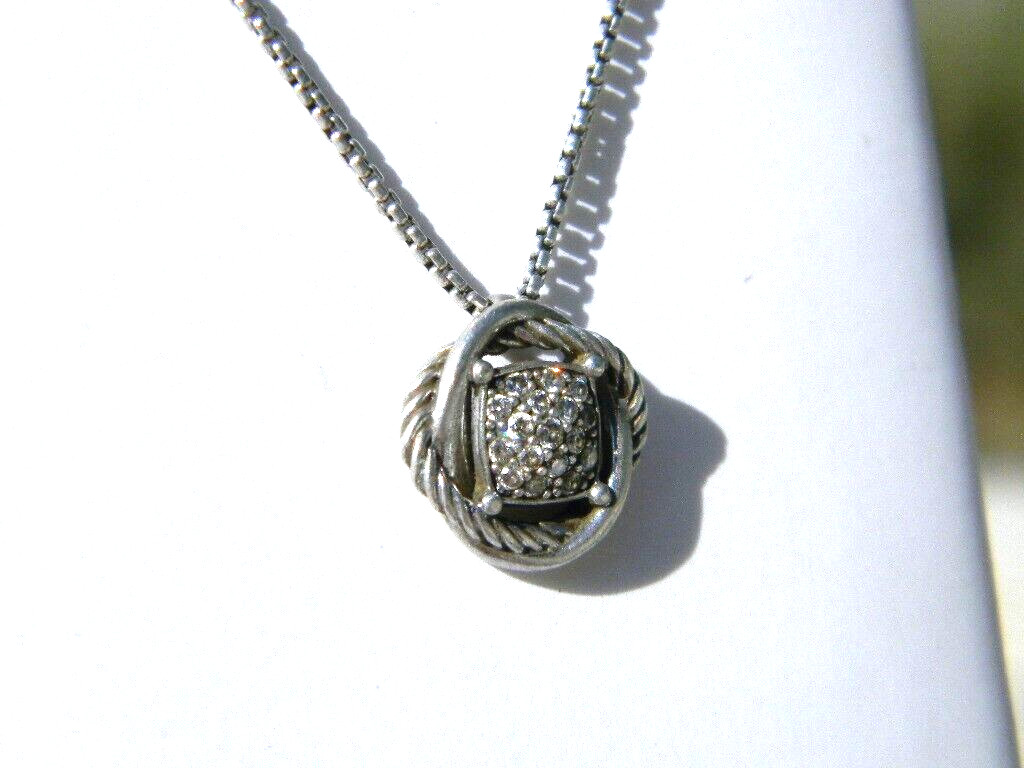 David Yurman Sterling Silver Pave Diamond Pendant Necklace 18”