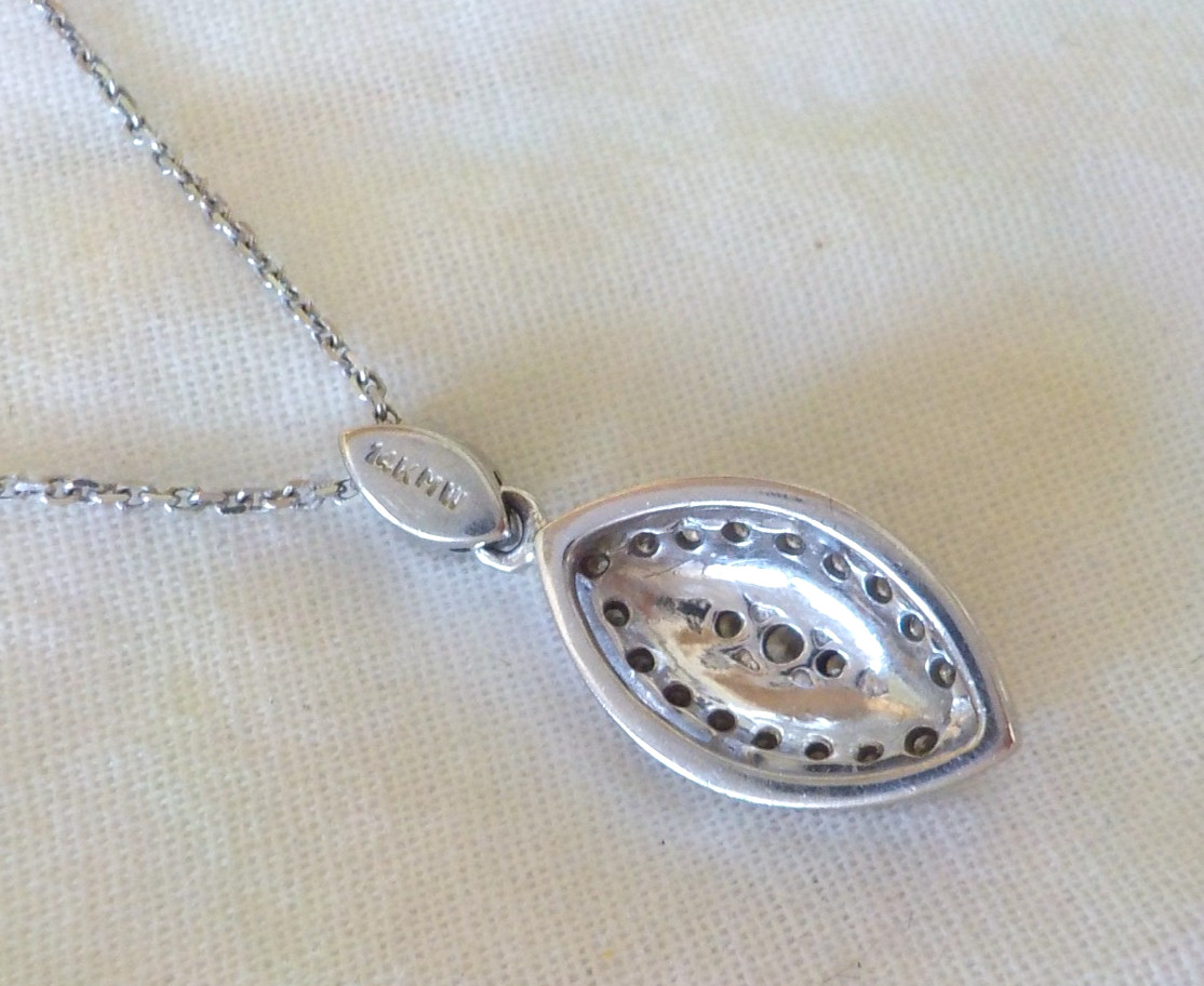 14K White Gold Teardrop Cluster Diamond Necklace – 3.57 gms, 16 in, 0.26 ctw