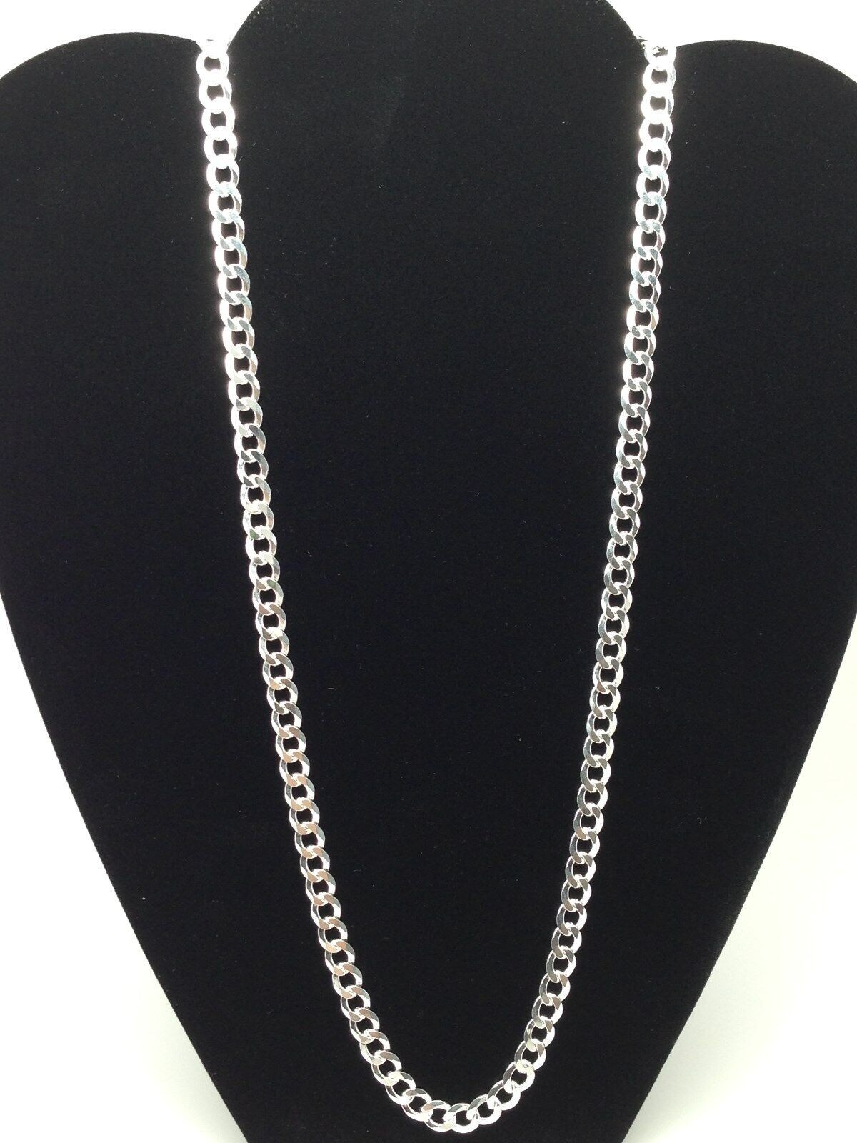 Solid Sterling Silver 925 Cuban Curb Link Chain Necklace Men Women 24″ 4mm