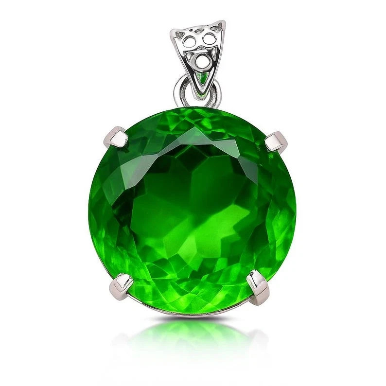 Natural 110 Ct Green Topaz Round Cut 925 Sterling Silver Certified Gem Pendant
