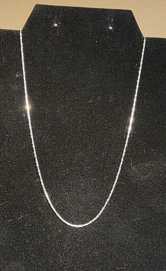 Sterling Silver 925 Diamond Cut Bar Link Chain Necklace Lobster Clasp 16″