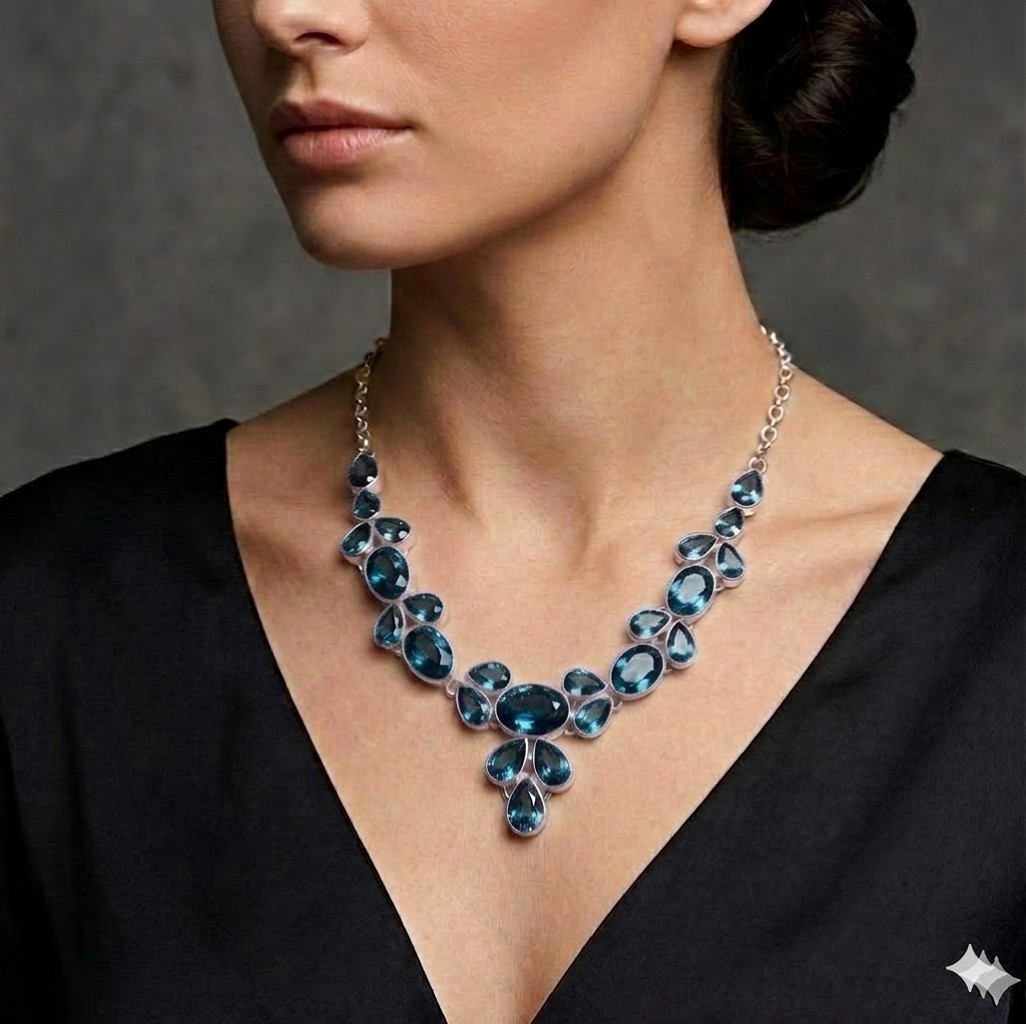 London Blue Topaz Gemstone 925 Sterling Silver Jewelry Necklace Size-17-18″