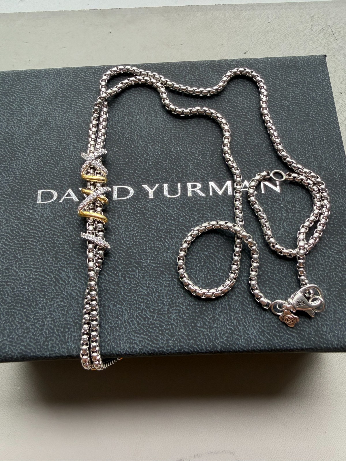 David Yurman Helena Y Necklace–Sterling Silver, 18K Yellow Gold, and Diamond 3mm