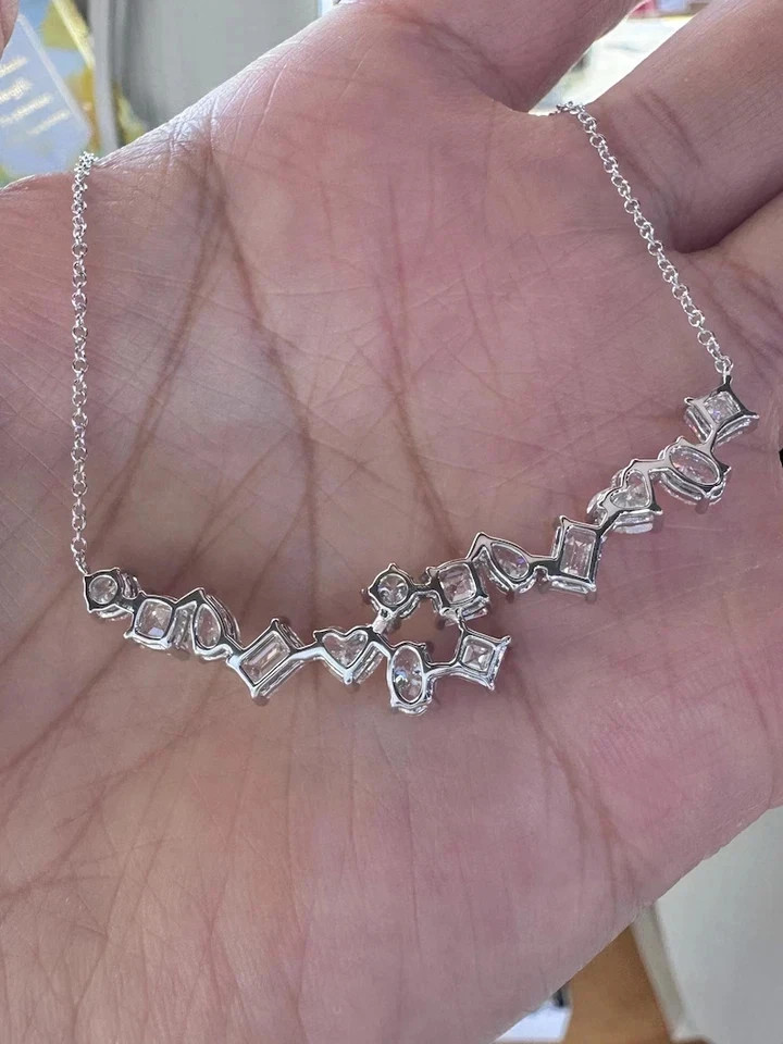 2.50Ct Heart Lab Created Diamond Multi Shape Bar Pendant 14K White Gold Over