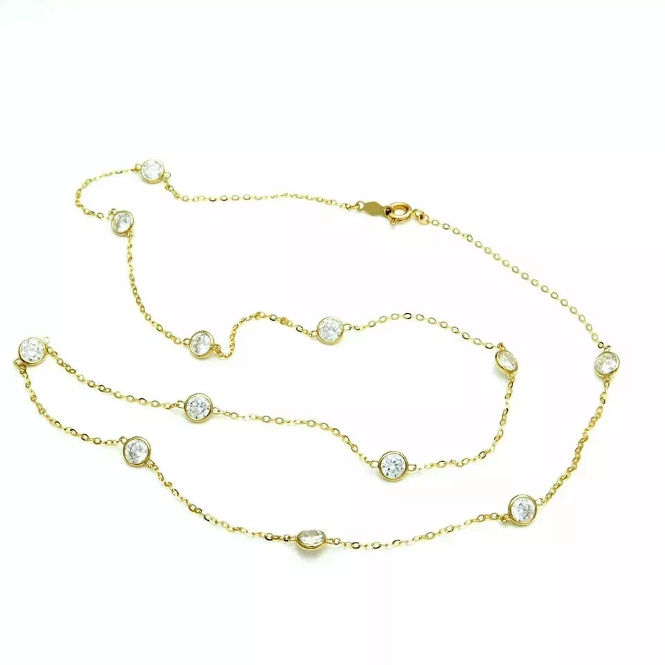 Certified Natural Diamond By The Yard Bezel Station Necklace 14k Yellow Gold