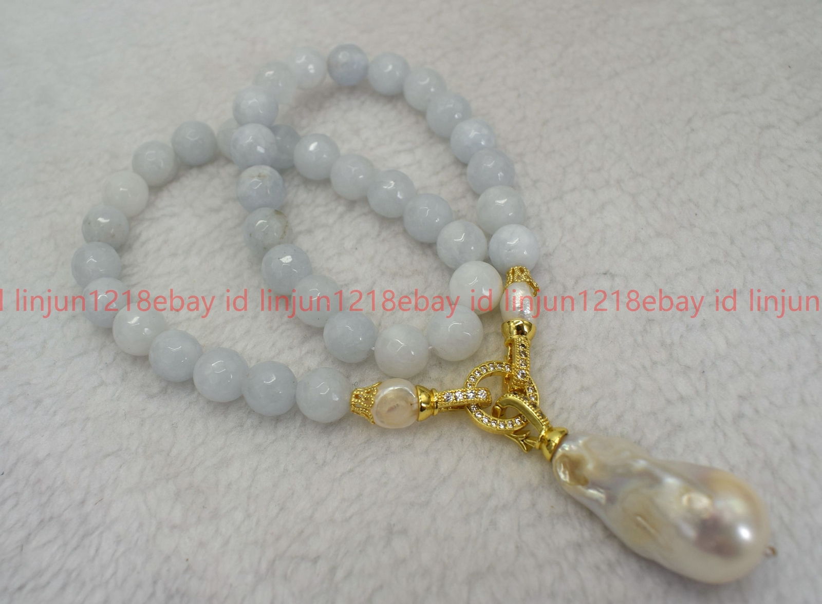 10mm Faceted Blue Aquamarine Round White Baroque Pearl Pendant Necklace 16-32in