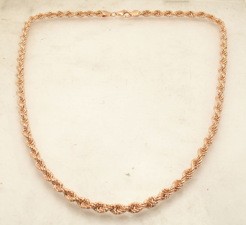 Technibond Diamond Cut Rope Chain Necklace 14K Rose Gold Plated Sterling Silver
