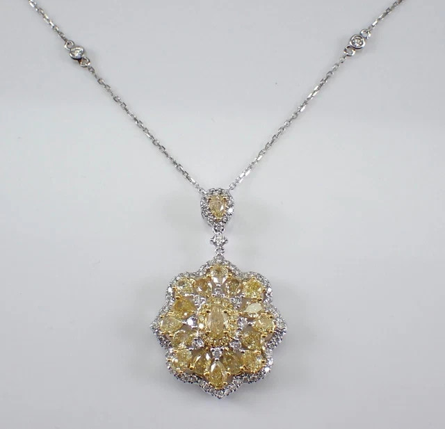 3Ct Oval Cut Lab Created Citrine Cluster Flower Pendant 14K White Gold Plated