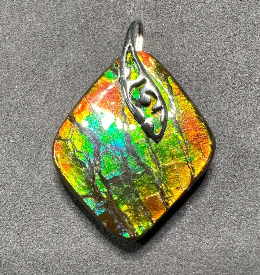 Natural Canadian Ammolite Fossil Pendant | 925 Sterling Silver | Unique Gemstone