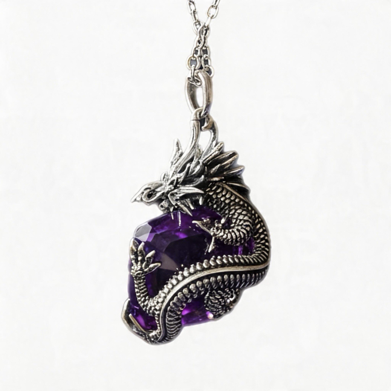 Amethyst Dragon Pendant Necklace