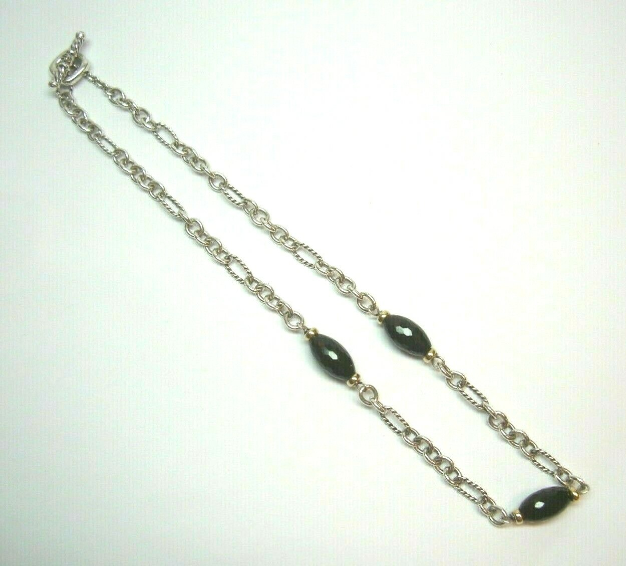 DAVID YURMAN FACETED ONYX STATION NECKLACE STERLING 925/18KYG 16.5″ TOGGLE CLASP