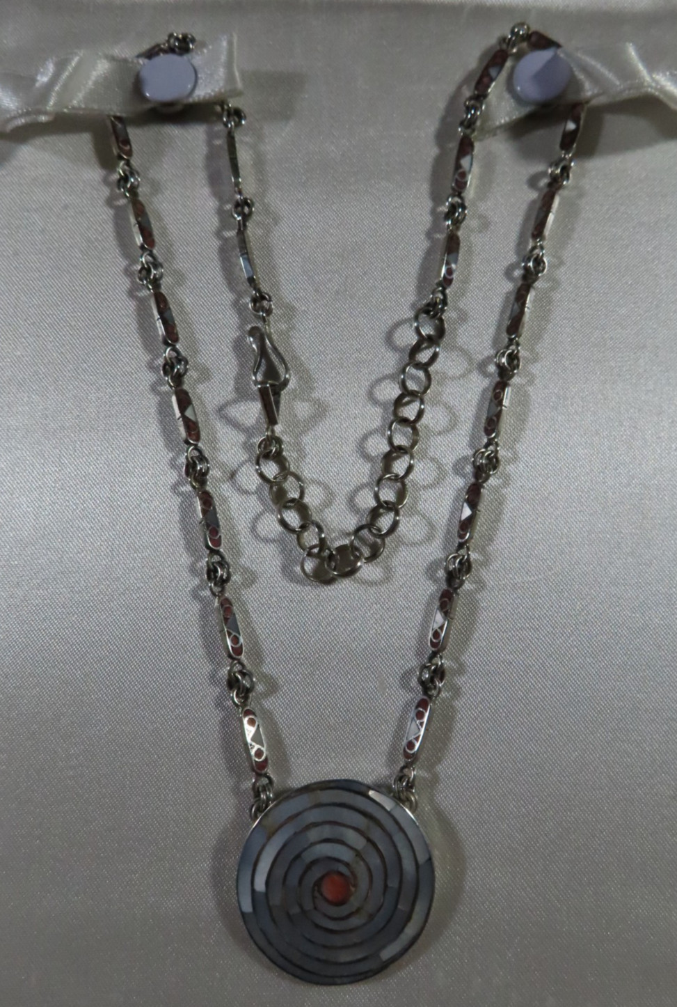 Pachamama Mother of Pearl Orange Spiny Oyster Shell Sterling Silver 950 Necklace