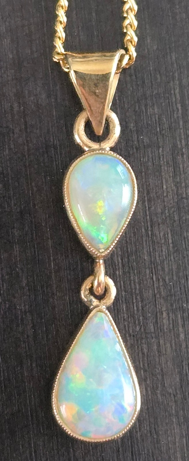 Vintage 10K Gold Genuine Australian Opal Double Drop Pendant Navy Provenance