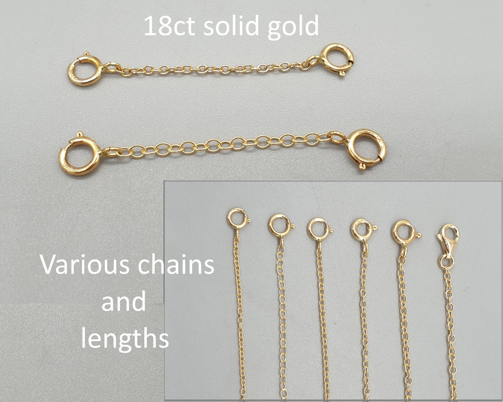 18k 18ct yellow gold chain extender two clasp connector extension safety chain