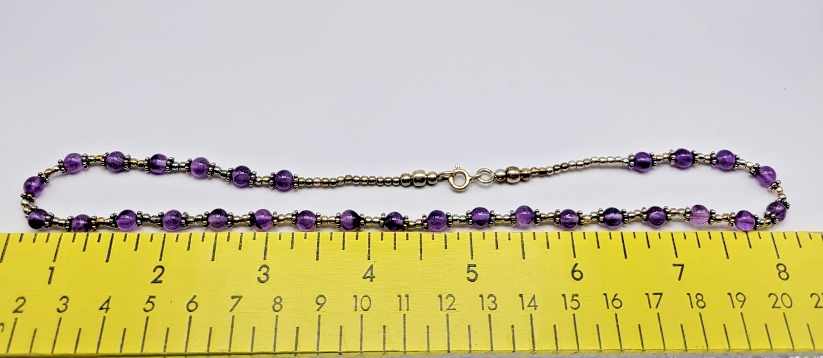 Sterling Silver 5mm Amethyst Bead Bali Station Necklace ~ 16″