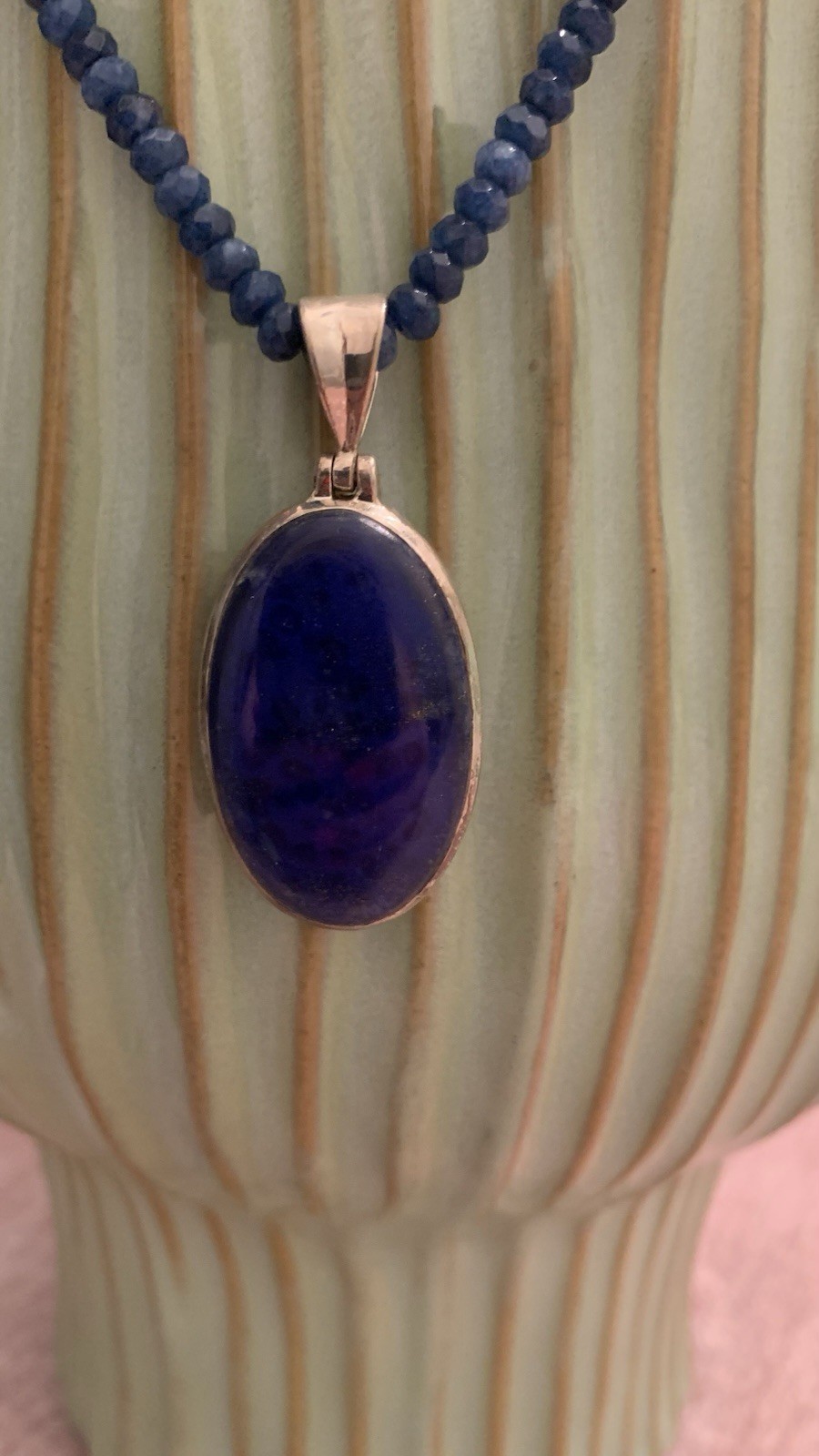 Lapis Lazuli Pendent with Beaded Chain 925 Sterling Silver Handmade Necklace
