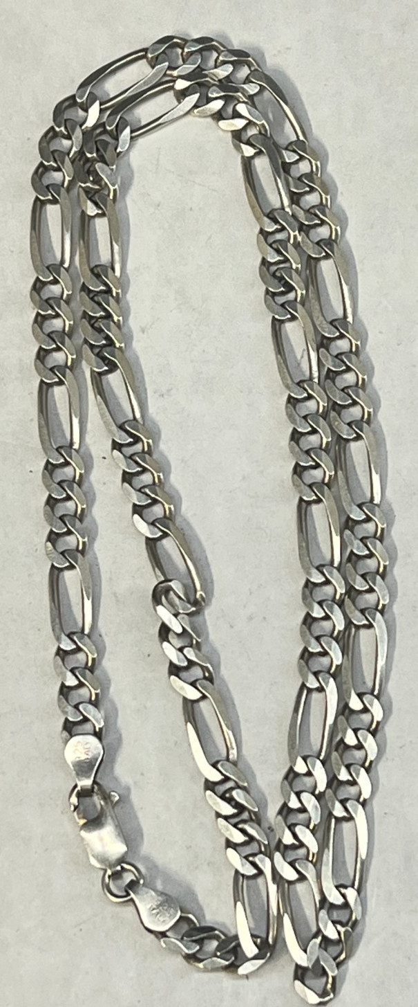 May Co Frank T Sterling Silver Figaro Chain Necklace 23″ Length 25.6 grams Italy