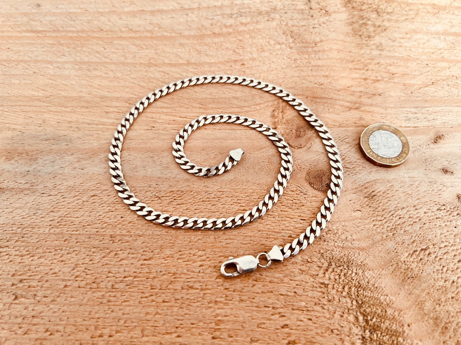 Solid Sterling Silver 18″ Curb Chain Necklace (25 Grams) Excellent Condition 5mm