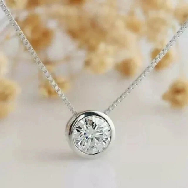 2 Ct FVS2 Round Lab Created Grown Diamond Pendant Necklace Solid 14K White Gold