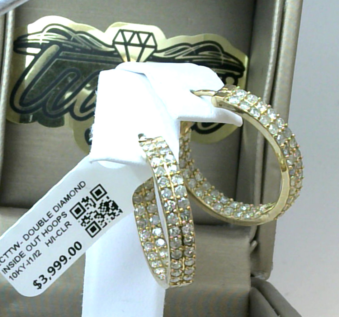 $3999-2CTTW💥CERTIFIED NATURAL Diamond INSIDE OUT HOOP EARRINGS💥10K YELLOW GOLD