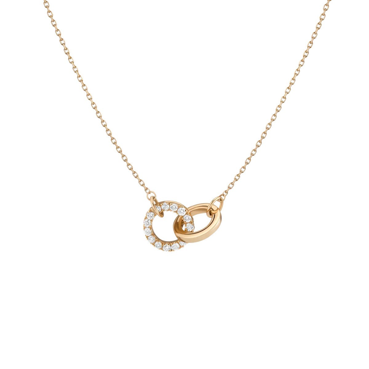 Round Natural Diamond Interlocking Pendant Necklace 14K Solid Yellow Gold