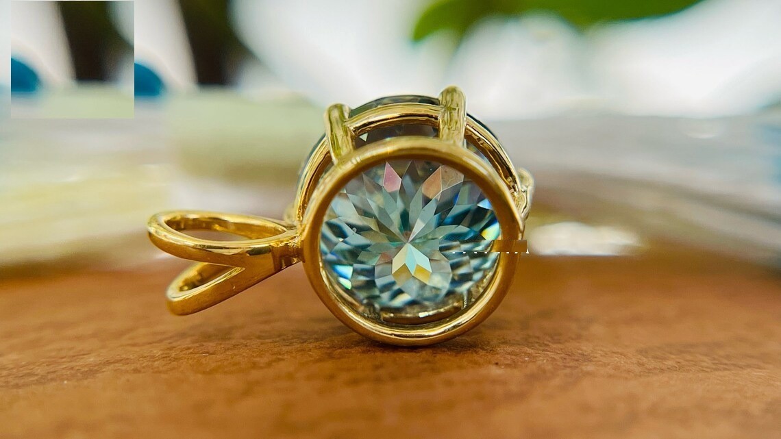 10 Ct Certified Treated Blue Portuguese Diamond Solitaire Pendant. 925 Silver
