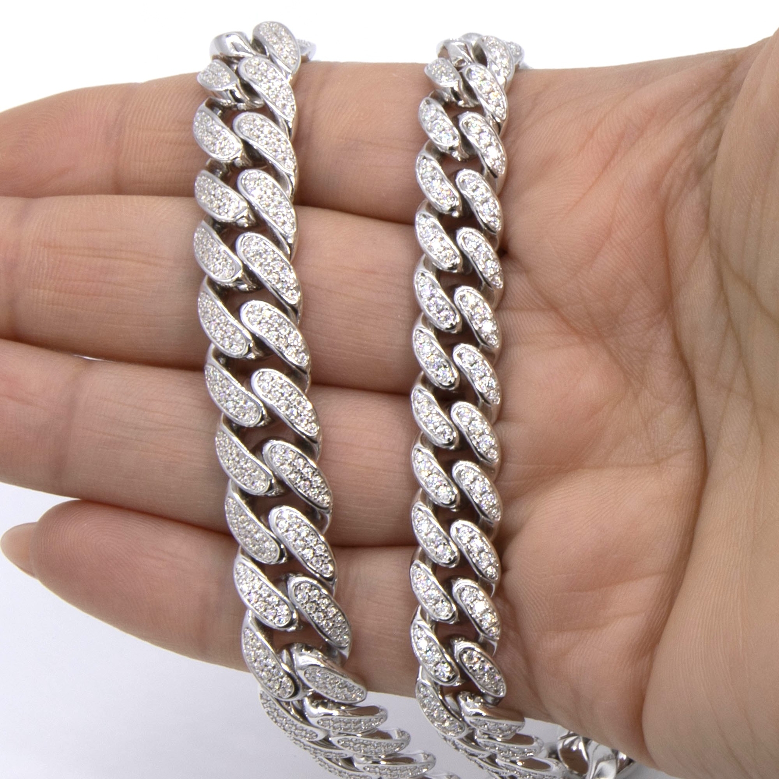 Moissanite Cuban Link Chain Solid Sterling Silver 925 All Sizes