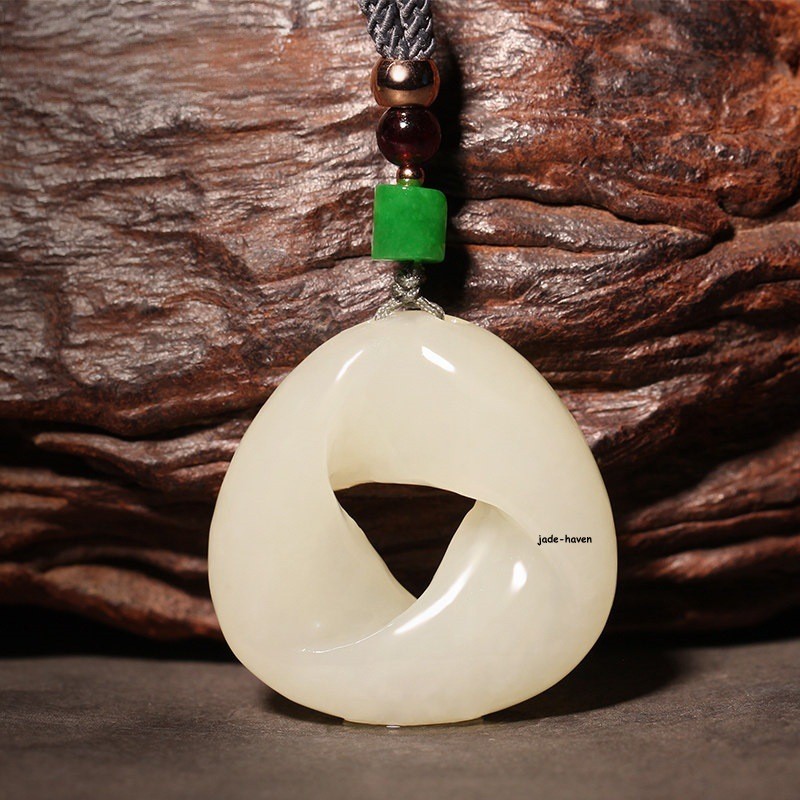 Turning Fortune Hetian Jade Peace Buckle Pendant Unisex Charm 30x9mm