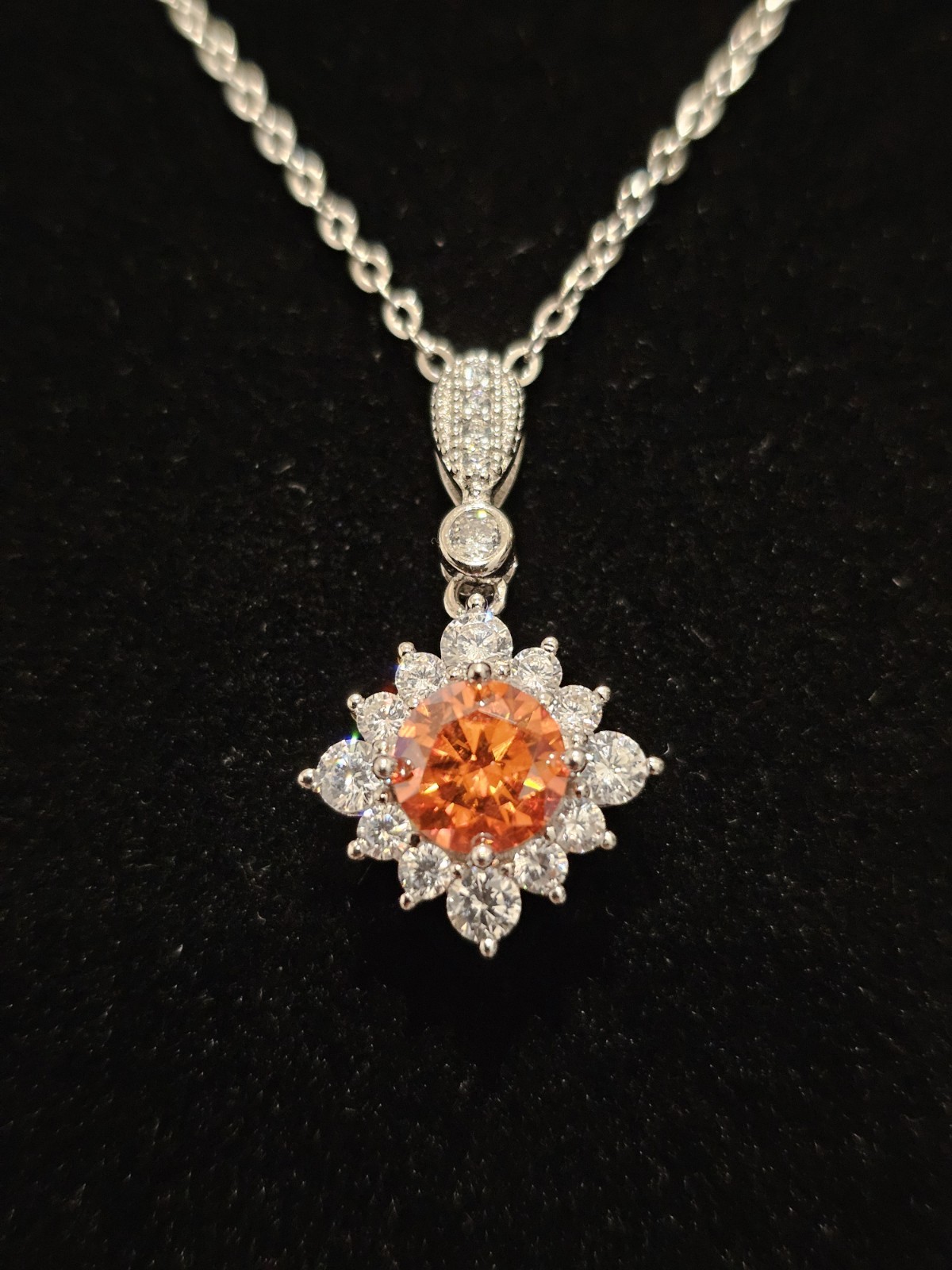 1 Ct. Orange Moissanite Pendant AU750 18k White Gold Over .925 (Free Chain)