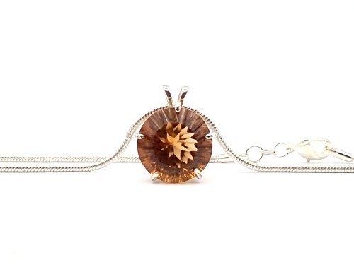 Concave Cut Golden Orange Imperial Topaz Necklace, 18.02 Carat Round Set in S/S