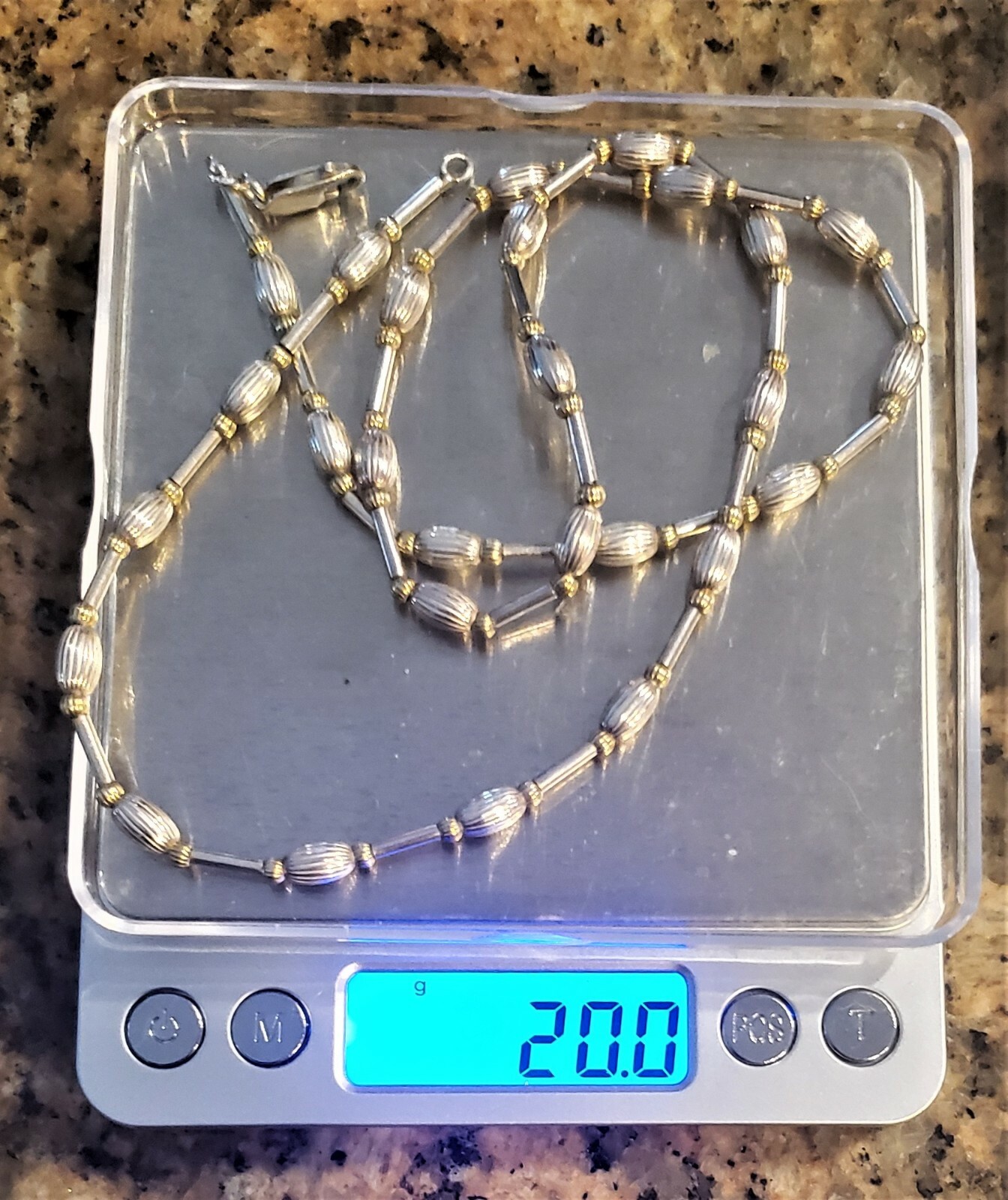 Designer Signed Sterling Silver Yellow Gold Beads Bar Station Necklace Italy 20g