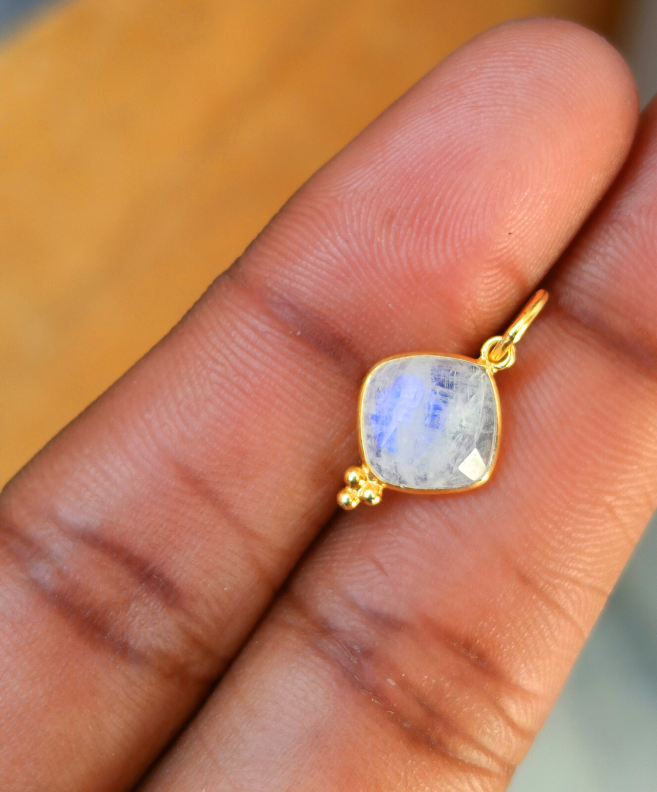 18k Solid Gold Charm Natural Moonstone Gemstone Charm Handmade Neckless Pendant