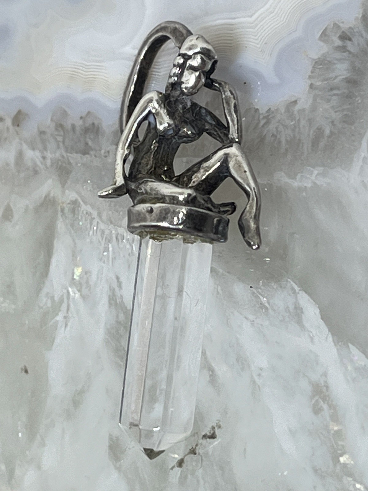 925 Sterling Handmade Vintage Figural Nude Woman Crystal Point Pendant