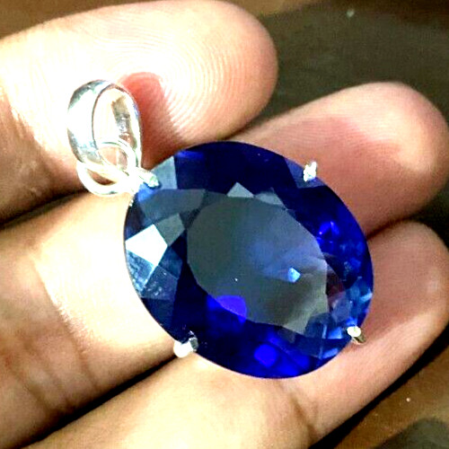 Certified 53.7 Ct+ Natural Blue Sapphire Oval 925 Silver Pendant Loose Gemstone