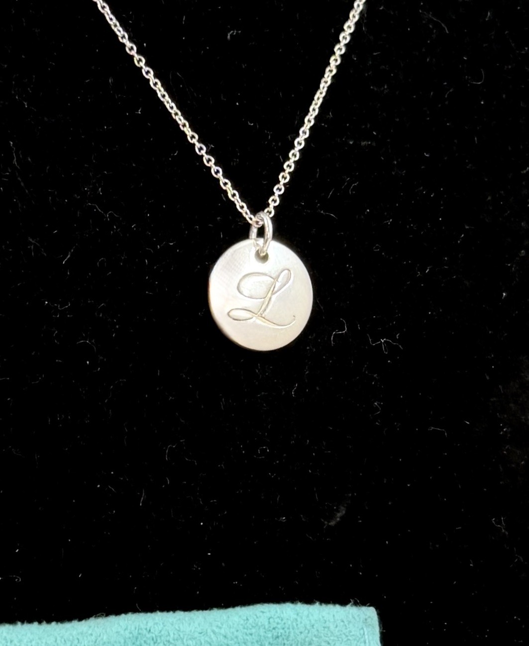 TIFFANY & CO. Sterling Silver Notes Alphabet Initial L Disc Pendant Necklace COA